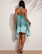 Robe dos nu asymétrique avec décoration florale en métal pour femmes
